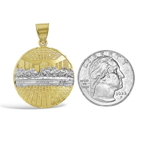 Last Supper Round Pendant 10k Two Tone Gold Charm 1.4 inch - Picture 2 of 2